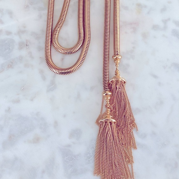 Kendra Scott McKayla necklace rose gold snake chain with tassels. - Picture 2 of 4